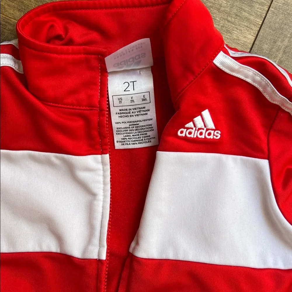 EUC Adidas Red and White Kids' Tracksuit size 2T - Picture 2 of 3